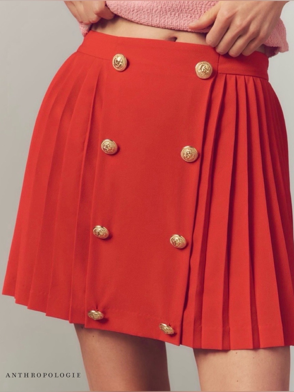 Anthropologie Hutch Button-Front Mini Skirt Salsa Red Large NWT